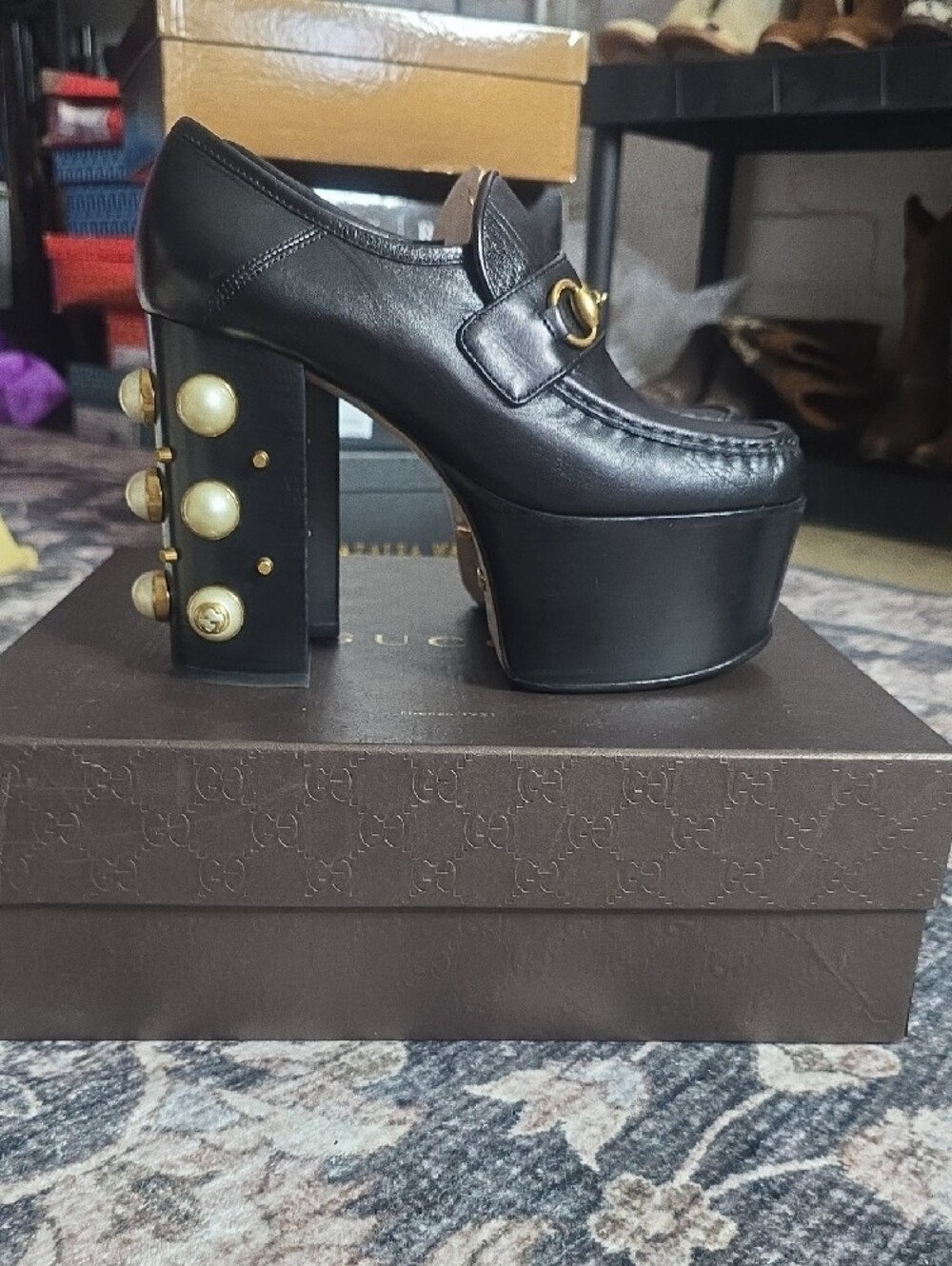 Gucci Black Leather Platform Horsebit Mules - Picture 4 of 13